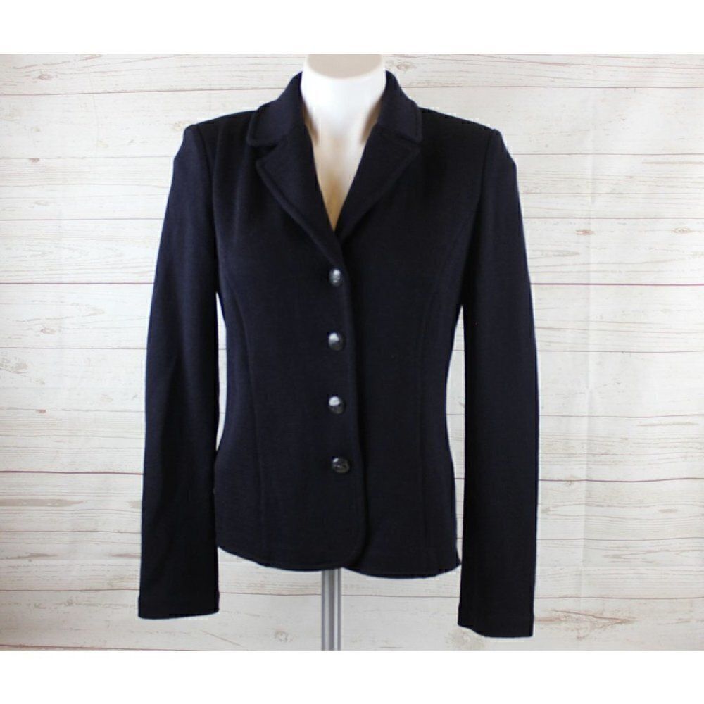 ST JOHN Size 4 Classic Black Santana Knit Blazer Business Career